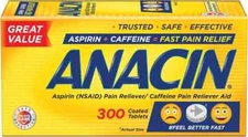 Anacin Fast Pain Relief Aspirin + Caffeine, 300 Coated Tablets