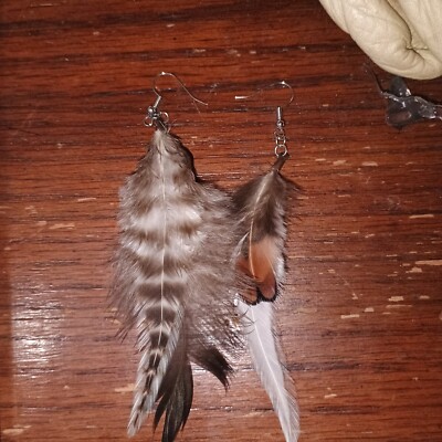 Handmade Dangle Feather Single Earrings Natural Rustic-Unique Native ...