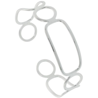 925 Sterlingsilber breiter Kreis & Rechteck Drahtarbeit Manschette Armband 16 mm, 7'' lang