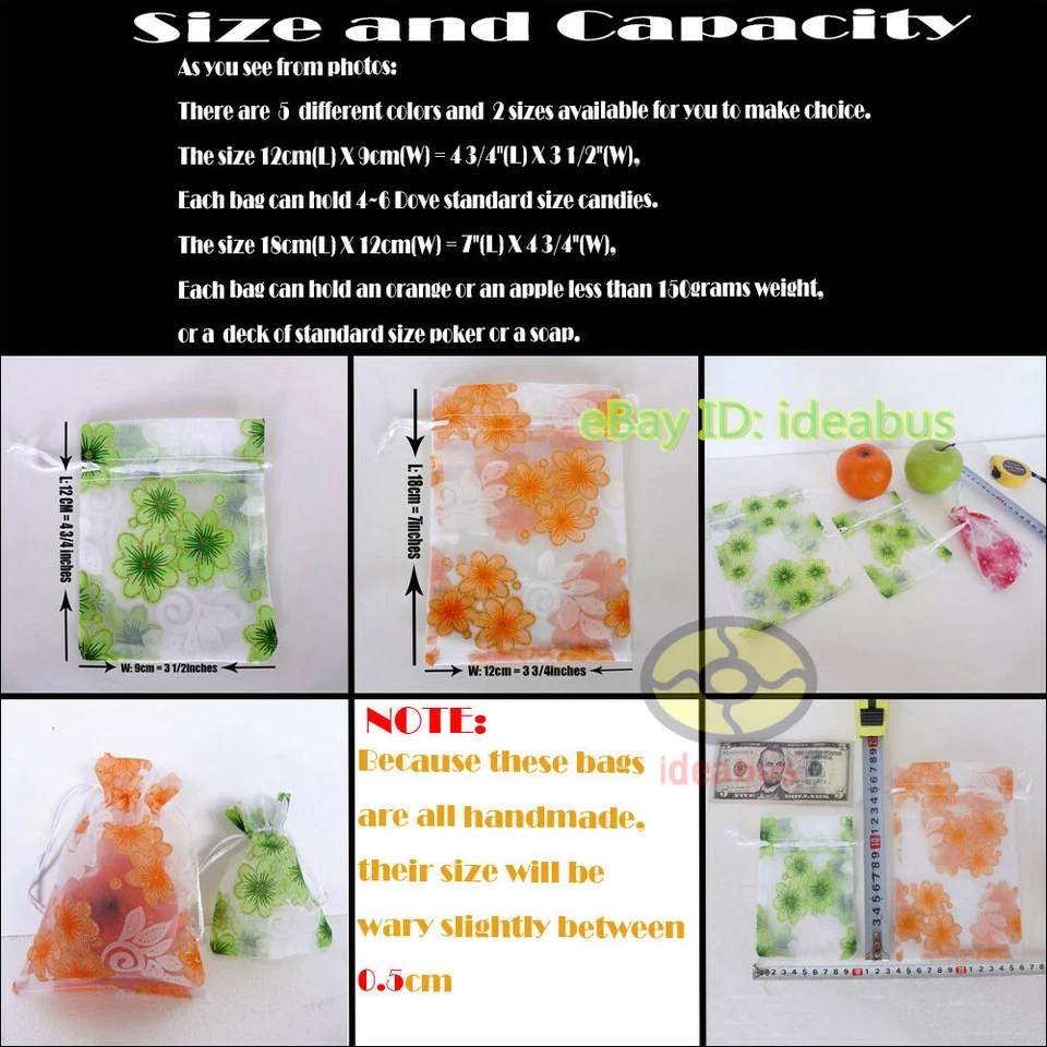 12/25/50/100 piezas Diseño de flores Organza Bolsa Favor de Boda 4.7"x3.5" 7x4.7" Foto 3 de 4
