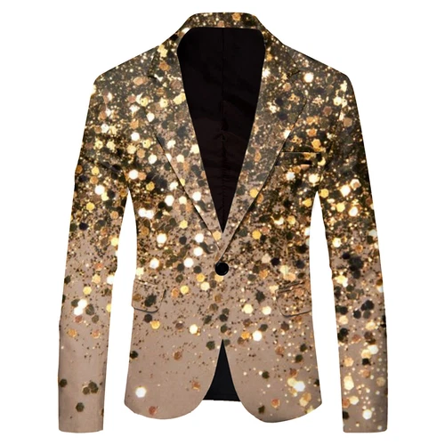 Men's Shiny Long Sleeve Lapel Bling One Button Suit Party Banquet Prom Jacket - Picture 2 of 26