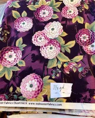 Red Rooster SAKURA Purple/Green Quilt Fabric  1 1/3 Yd  #18418