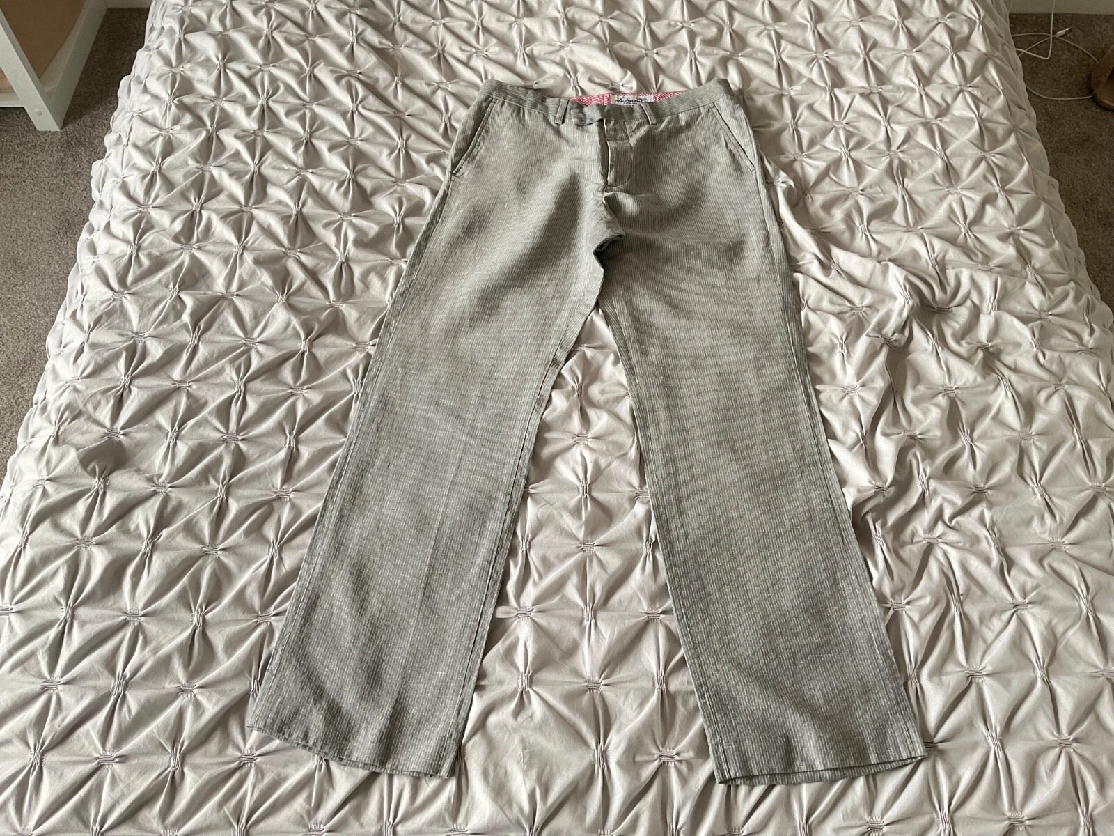 PANTALON HOMME RIVER ISLAND SUPREME GRIS RAYURES LIN MÉLANGÉ TAILLE 32” JAMBE 31”