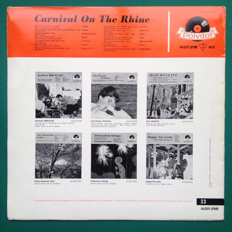 CARNIVAL ON RHINE German Brass Band Music LP Hanns Steinkopf Jupp Schmitz 1957 - Image 2 of 4