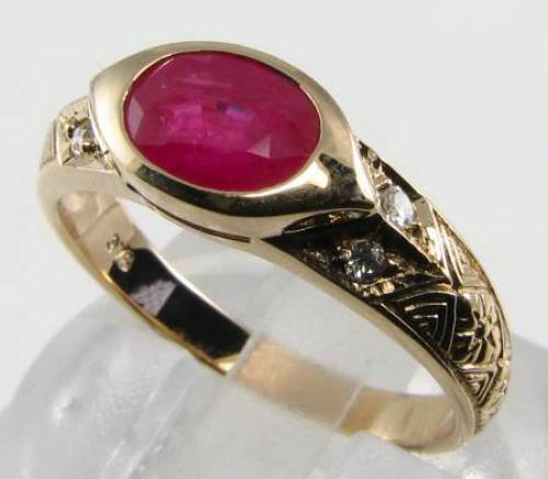 DIVINE 9K 9CT GOLD INDIAN RUBY DIAMOND ART DECO INS SIGNET RING FREE RESIZE - Picture 2 of 5