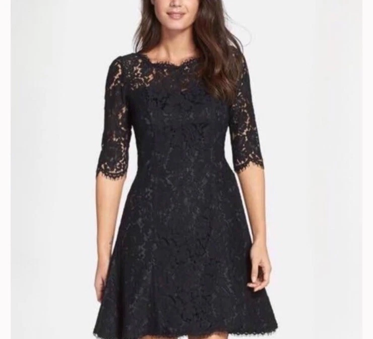 Vestido de cóctel negro acampanado encaje talla 4 pequeño manga S 3/4 Foto 2 de 4