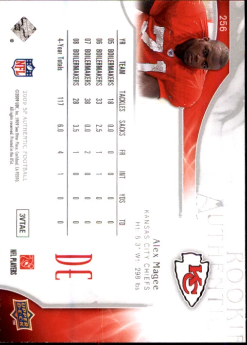 A1642- 2009 SP Authentic #256 Alex Magee RC /999 SAMPLE PIC - Image 2 of 2