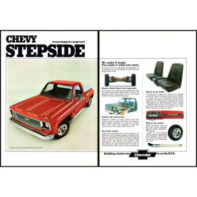 1974 Chevy Stepside Pickup Truck 2 Page Vintage Print Ad Cheyenne Super ...