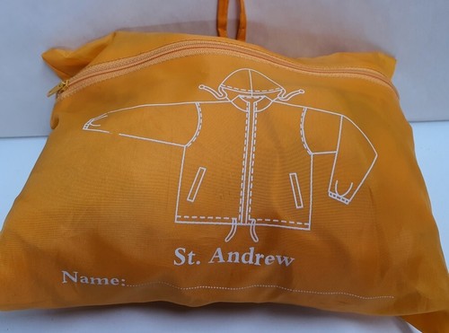 St Andrew School Orange Rainjacket in Pouch Size 14 Chest 80cm Height 160cm MIB - Picture 2 of 5