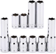 MIXPOWER 10PCS 1/4"& 3/8" Drive 10Mm Deep&Shallow Socket, CR-V, Metric, Mirror F