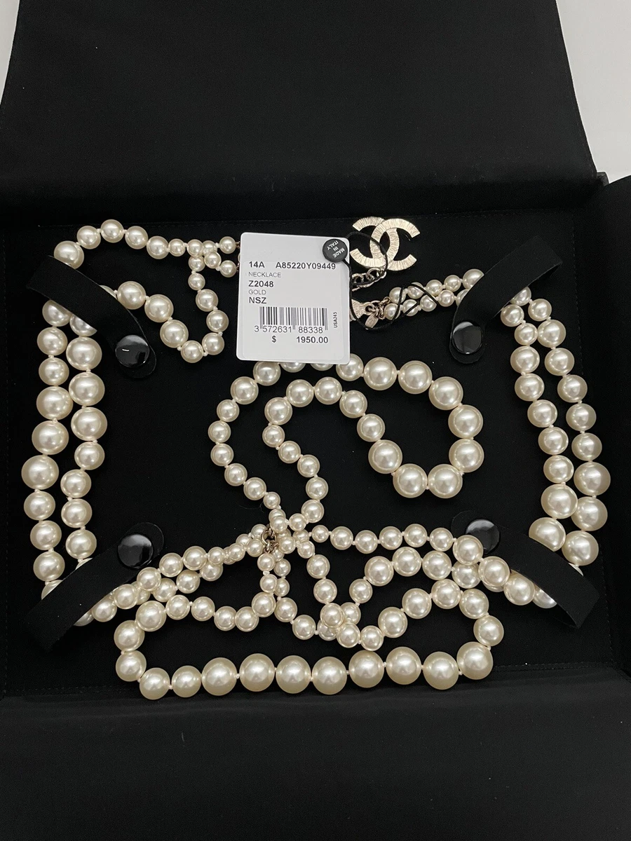 chanel costume double strand long pearls