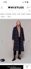Whistles Navy Check Oversized Coat Wool Blend Xl