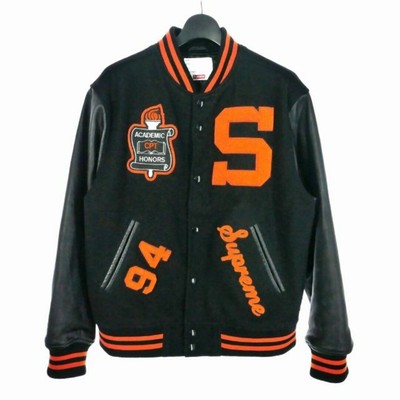 Supreme 19AW Team Varsity Jacket Leather Stadium S Logo Quilted M 