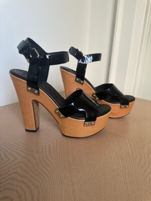 Givenchy Wooden, Platform Heel, Black, Patent Leather with Studs, Size 37
