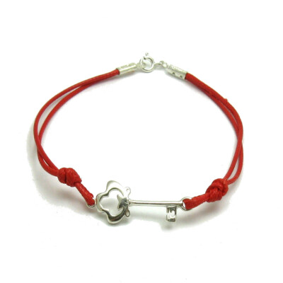 Sterling Silber Armband echt gestempelt massiv 925 Schlüssel mit roter Schnur Kaiserin