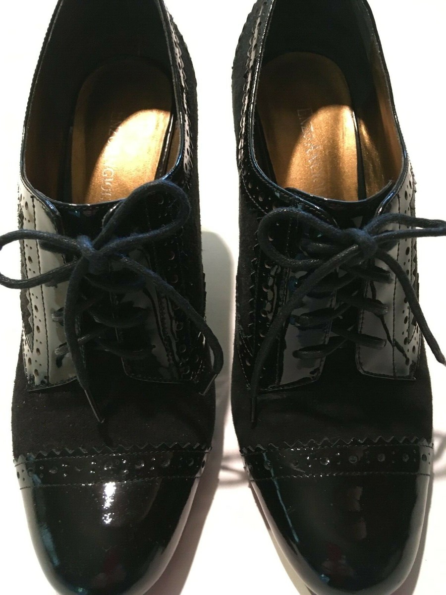 Escarpins à Talons Enzo Angiolini - Daim Noir & Verni, Avec Lacets - Taille 6.5 M - Parfait Pour Le Bureau