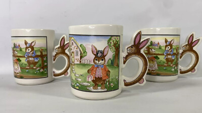 Vintage Avon Cup spring Easter Treats Bunny Rabbits Coffee Mug Tea  Set of 3