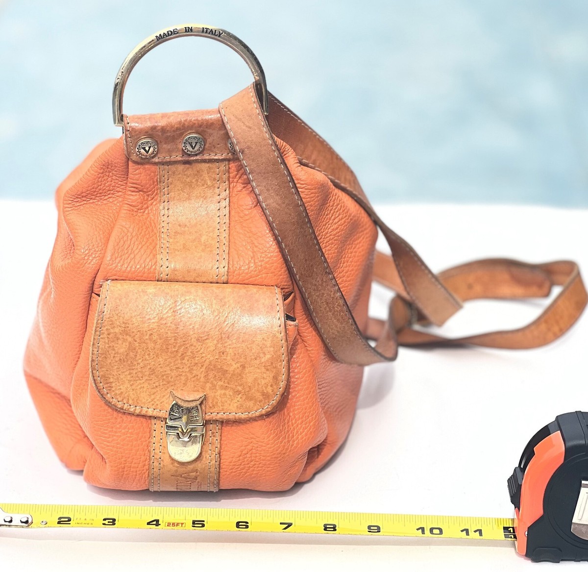 VALENTINA Convertible Backpack Hand Bag Orange Pebbled  display picture 1