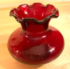 Vintage Anchor Hocking Ruby Red Glass Ruffled Top Vase 3.5" Tall