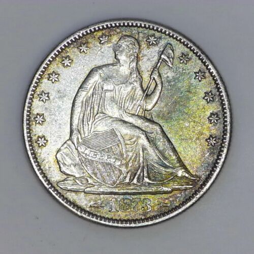 1873 Seated Liberty Half Dollar US 90% Silver 50c XF/AU e360