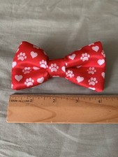 Dog Bow tie - Valentines Hearts And Paws Pattern
