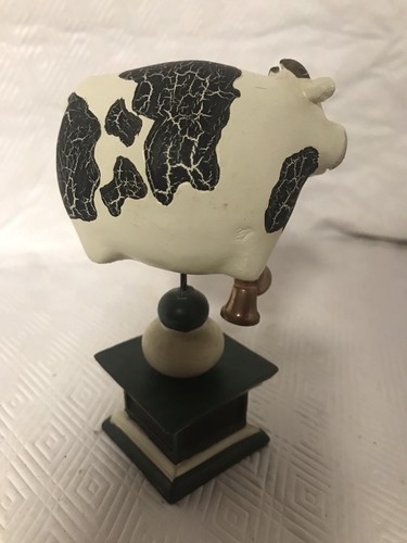FOLK ART COUNTRY COW WITH BELL FIGURINE - Picture 4 of 7