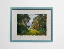 Oil painting Overgrown road Ukrainian painter Framed fiberboard original decor
