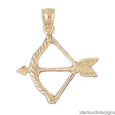 New 14k Yellow Gold Bow and Arrow Pendant