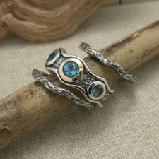 Sterling Silver & 10K Rocks 'N Rivers Ring with Swiss Blue Topaz Size 7