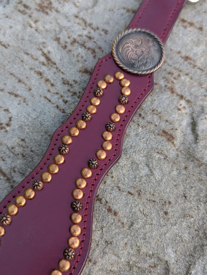 Very Berry Copper Spotted Double Earloop Headstall, Breast Collar Horse Tack Set - Image 3 of 4