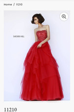 Sherri Hill 11210 Red Strapless Beaded Tulle Ballgown Prom Quinceanera Women’s 0