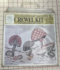 Woodland Fantasia Mushroom Vintage Crewel Kit Marion Nichols “water stain as is”