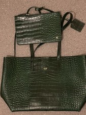 Large Green Croc Embossed Tote Bag – GB Initials – Shoulder Handbag – Elegant