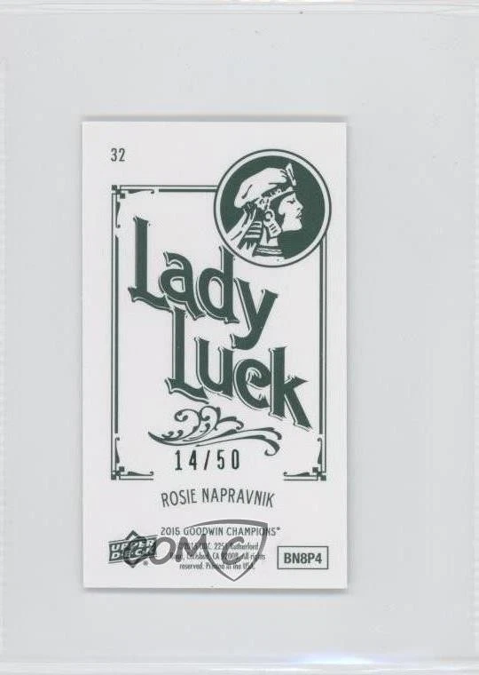 2015 Upper Deck Goodwin Champions Cloth Minis Lady Luck Back /50 Rosie Napravnik - Image 2 of 2