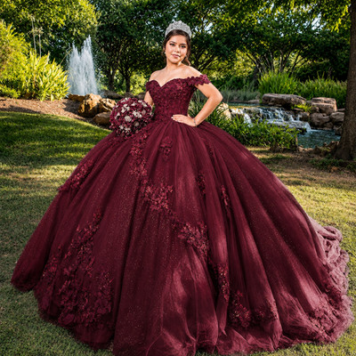 Burgundy Deep Size 10 Quinceanera Dress Off Shoulder 3D Flowers Ball Gowns Prom