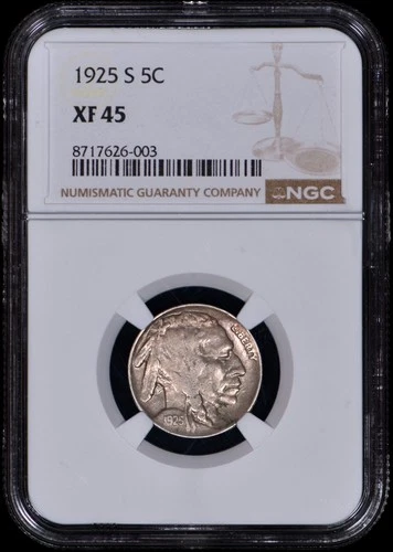 1925-S Buffalo Nickel 5c NGC XF45