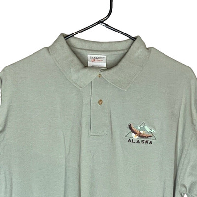 VTG Alaska Polo Shirt Men's XL Eagle Embroidered Graphic Stedman by Hanes