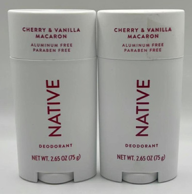 2PK Native Deodorant Stick ~ 2.65 OZ Each ~ Cherry & Vanilla Macaron ~ READ
