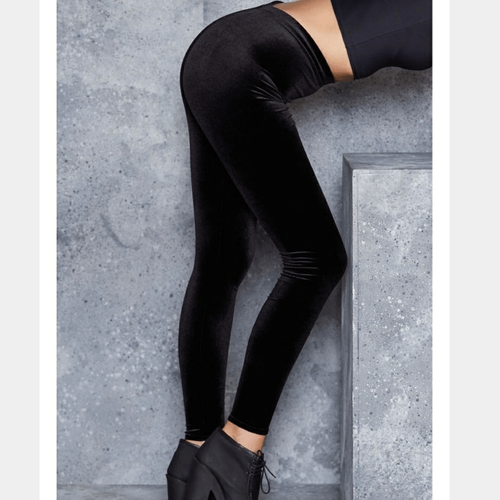 Leggings a vita alta in velluto Blackmilk nero latte vita alta Y2K pantaloni in velluto gotico - Foto 2 di 13