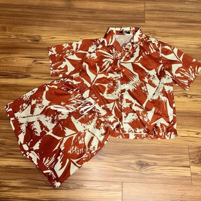 Nova Men 2 Piece Matching Set Tropical Floral Camp Shirt Shorts Size M
