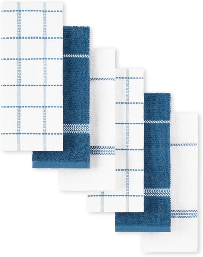 Modern Waffle Kitchen Towel Set 6-Pack, Navy Blue, 16"X28"
