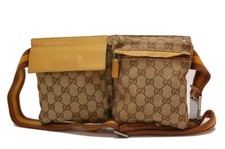 Gucci GG Canvas Monogram Waist Belt Bum Bag Fanny Pack Brown Yellow 0302a