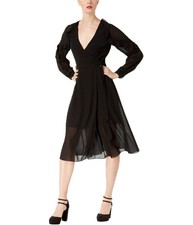 Rachel Roy Womens Ruffled Wrap Dress, Black, 2