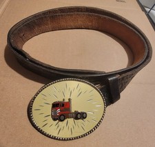 Vintage Semi Truck Buckle Leather Belt USA Size 40