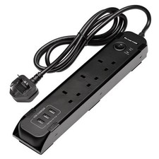 BUNKER Magnetic UK Electric Power Strip 3 x AC sockets USB/2.1A ports 31713