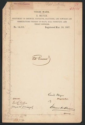 Ed Pinaud Trademark Registration 1887 Perfumery Cosmetics Soap Oils Powders