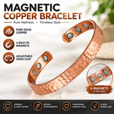 Magnetic Copper Bracelet Pure Solid Copper 6 Magnets Adjustable Cuff Women Men