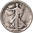 1921-P Very Good Walking Liberty Silver Half Dollar 50c Philadelphia VG+