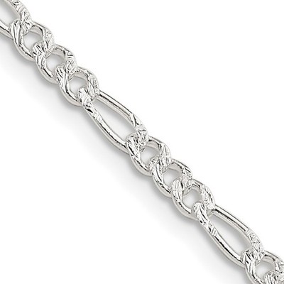 Sterling Silver 3mm Pav  Flat Figaro Chain Necklace