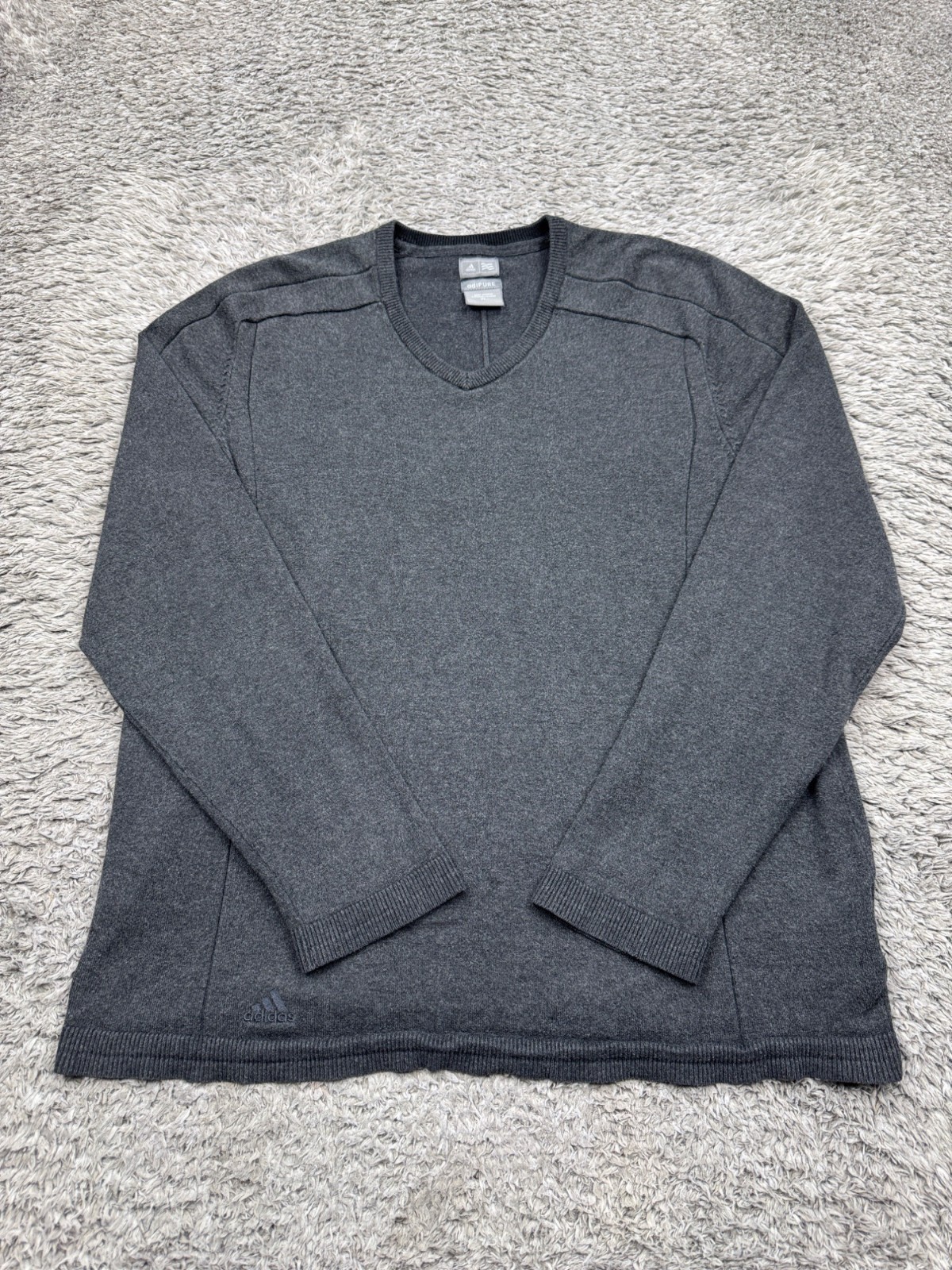 Adidas Sweater Men XL Adipure Charcoal Gray Cashmere Blend V Neck Pullover